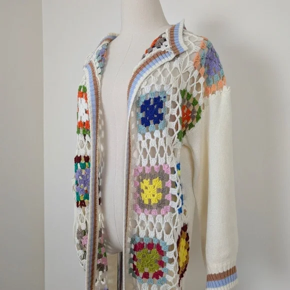 Free with Purchase Shein Granny Square Cardigan Long Sleeve Open Front - Picture 8 of 9